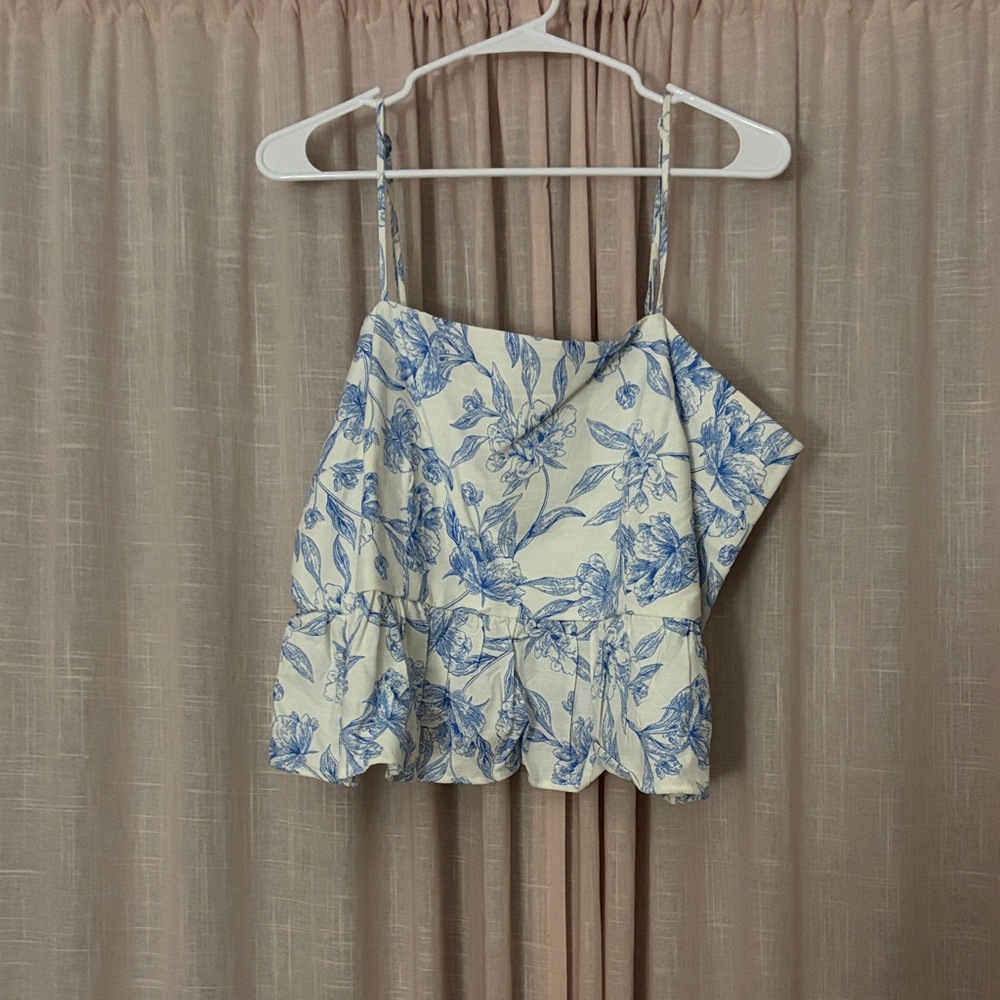 a new day White and Blue Floral Tank Top